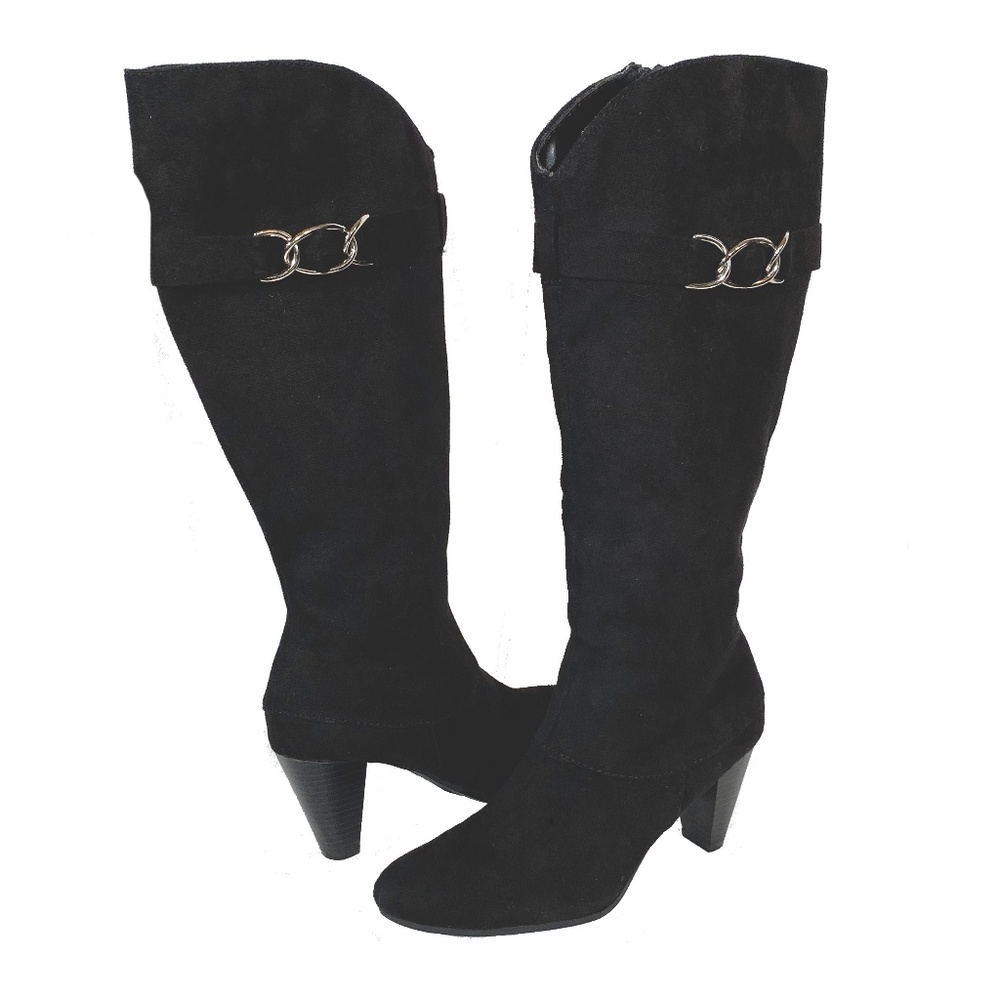 Predictions Faux Suede Knee High Boots Side Zip